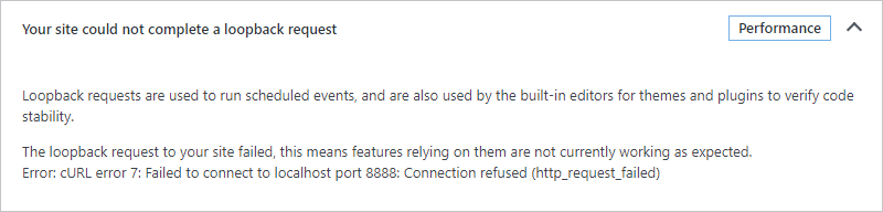 Message: Your site could not complete a loopback request