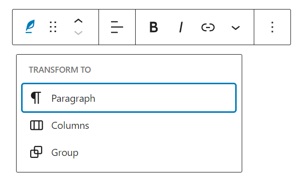 Transform options for Verse Block
