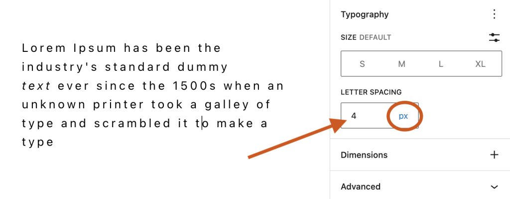 Changing the letter spacing for blocks