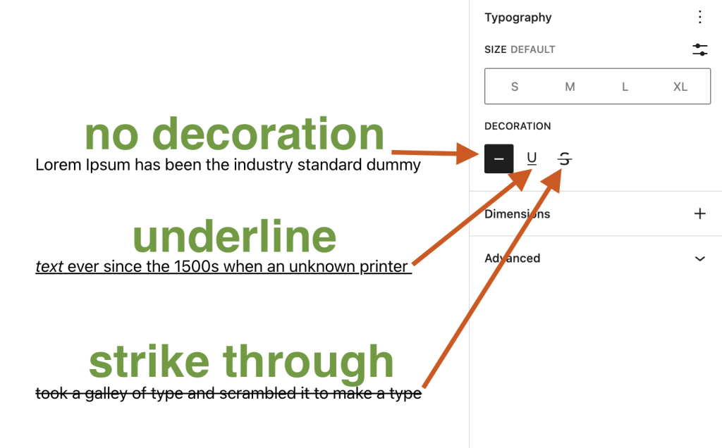 Changing the text decoration for text 