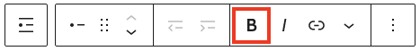The List Item Toolbar option for bold text.