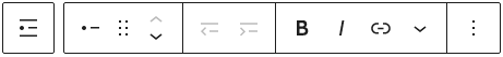 The List Item Toolbar with options for moving, indenting, outdenting, bold, italic and linked text.