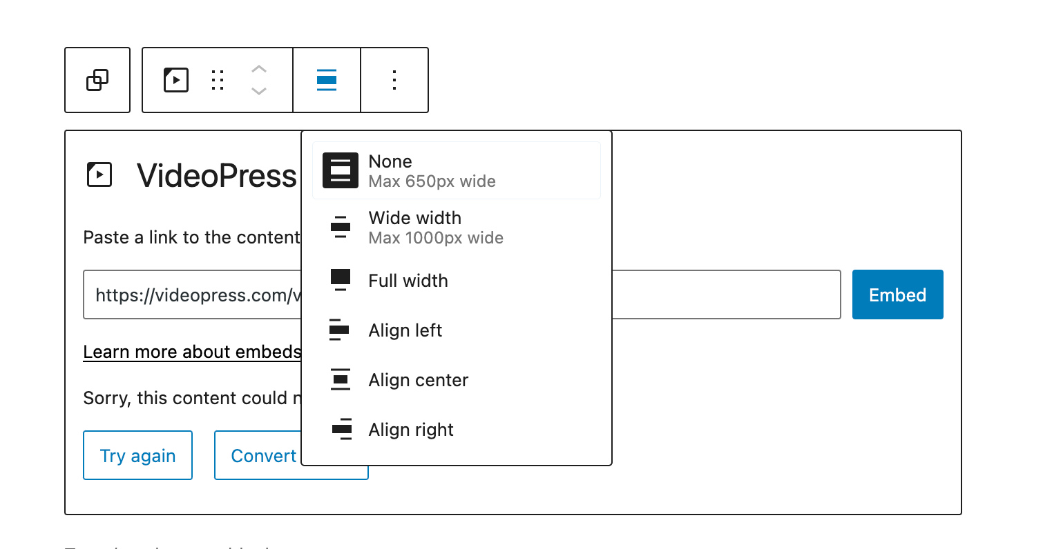 The link settings section of the Custom Link blocks the WordPress editor with the description inserted, the link title left empty, and the link rel field filled with ‘nofollow.’