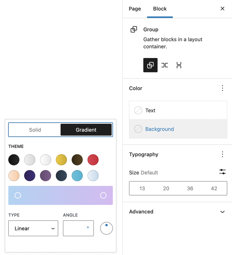 Select a gradient option for certain blocks