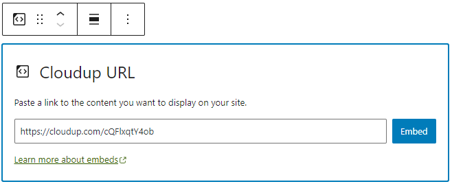 Cloudup block placeholder, showing the field to insert the URL