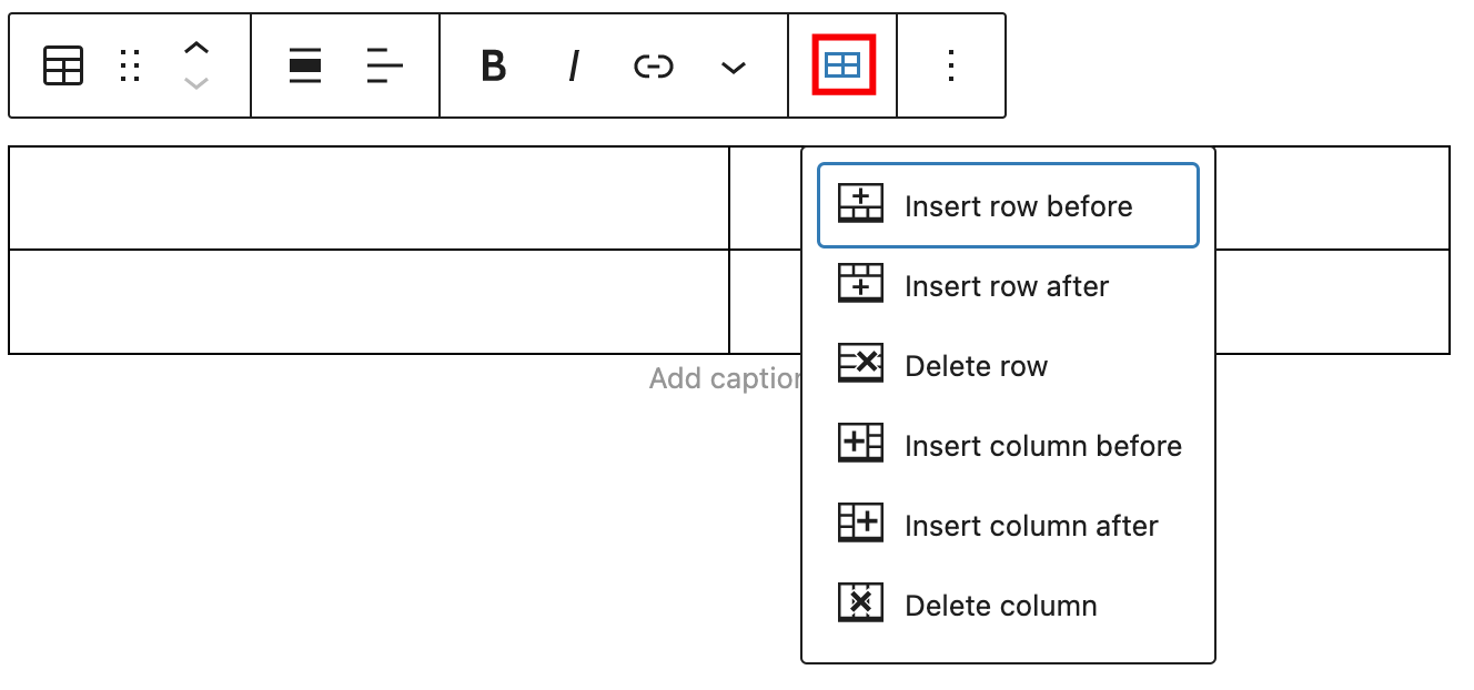 Edit table option for the table block