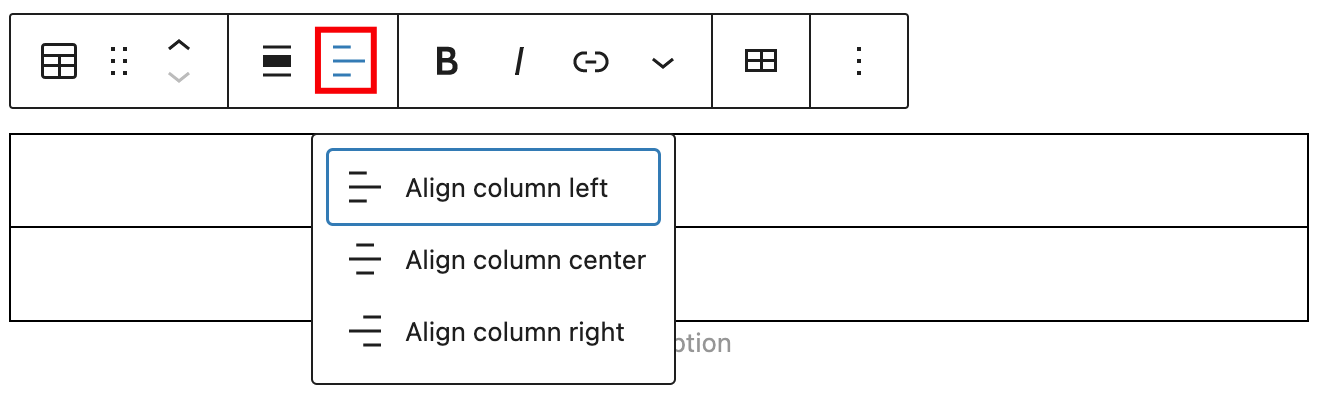 Text alignment tool for the table block