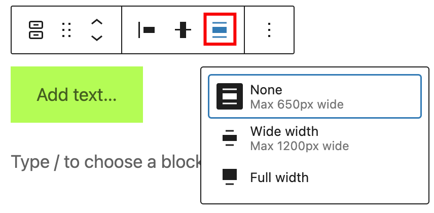 Block alignment options for the buttons block