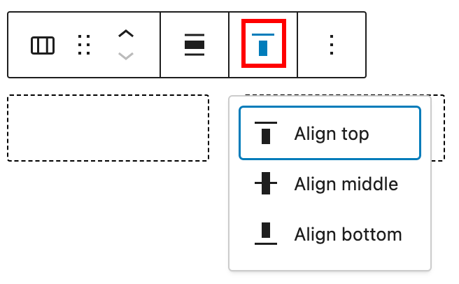 The vertical alignment tools on the columns block toolbar