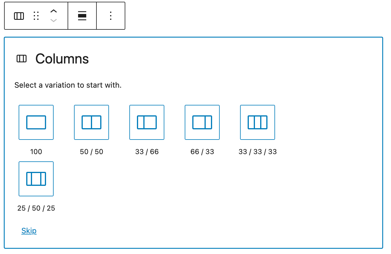 Columns block placeholder