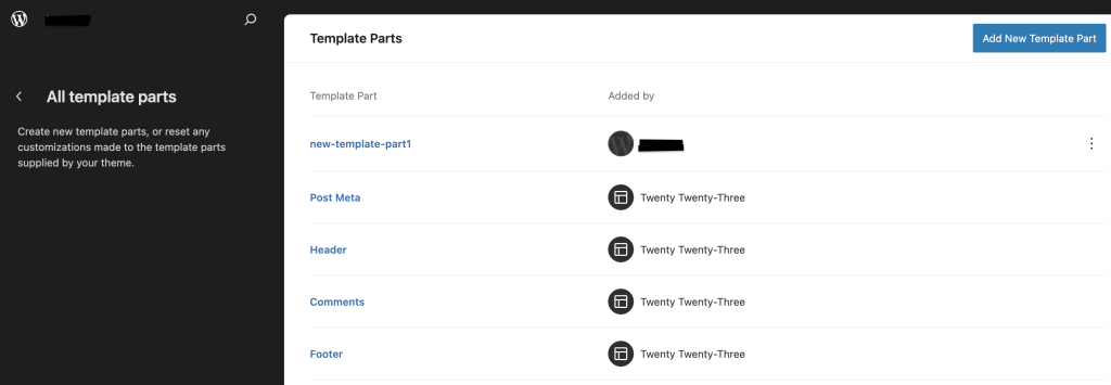 At the bottom of template part list, there is a link named "manage all template parts" which opens this list of template parts.