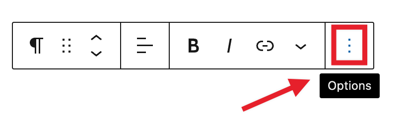 Examples of the location of the "More Options" menu in a Paragraph block. 