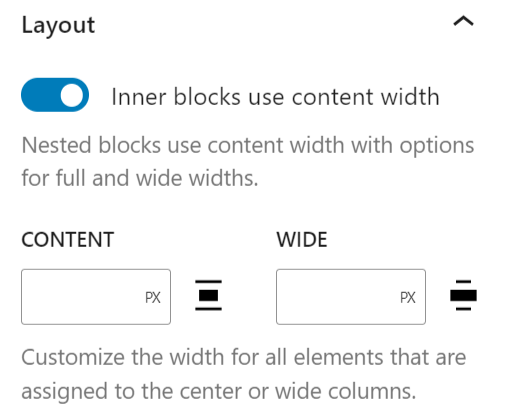 The layout settings for the cover block