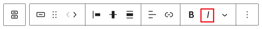 Italic text format in the button block toolbar