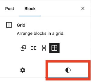 Styles icon in the block settings